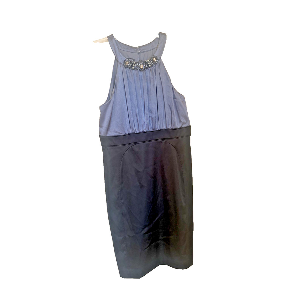 Jones Wear Dress Silver & Black Size 12 Beaded Neckline Midi Classic Elegance